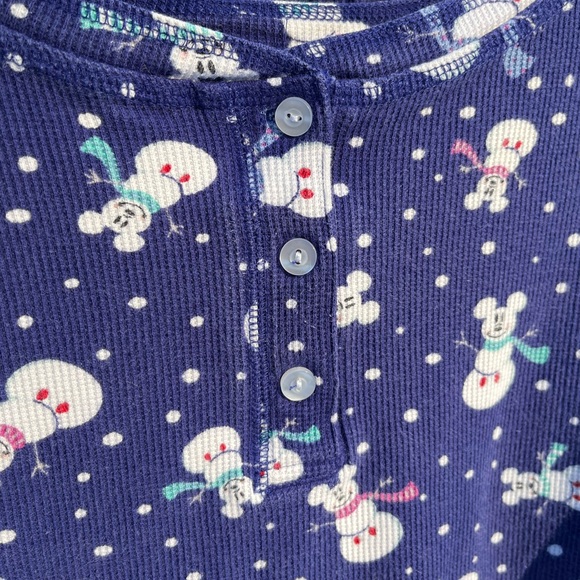 90s Disney Store Mickey Snowman Pajamas Set Waffle Weave Henley in Blue - Picture 10 of 16